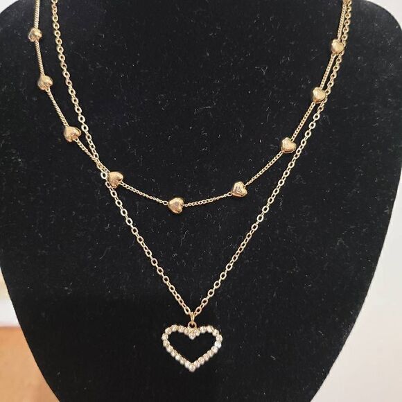 Gold hearts double layer necklace - Picture 2 of 7